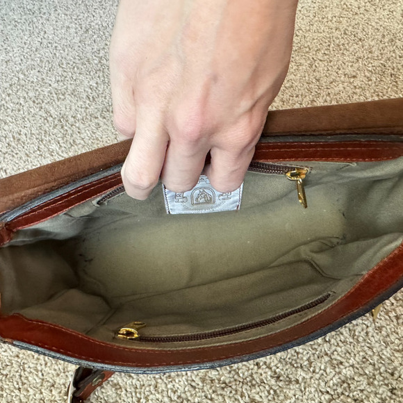 Rossi & Caruso Vintage 100% Leather Crossbody Bag Two-Tone Brown Navy Buckle - Picture 4 of 16